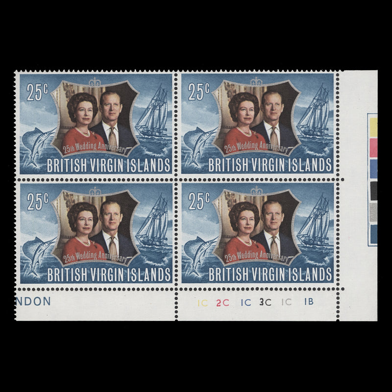 British Virgin Islands 1972 (MNH) 25c Royal Silver Wedding plate block