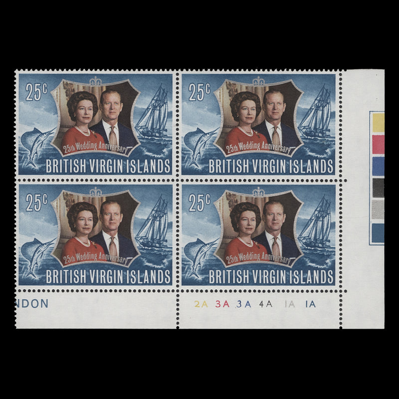British Virgin Islands 1972 (MNH) 25c Royal Silver Wedding plate block