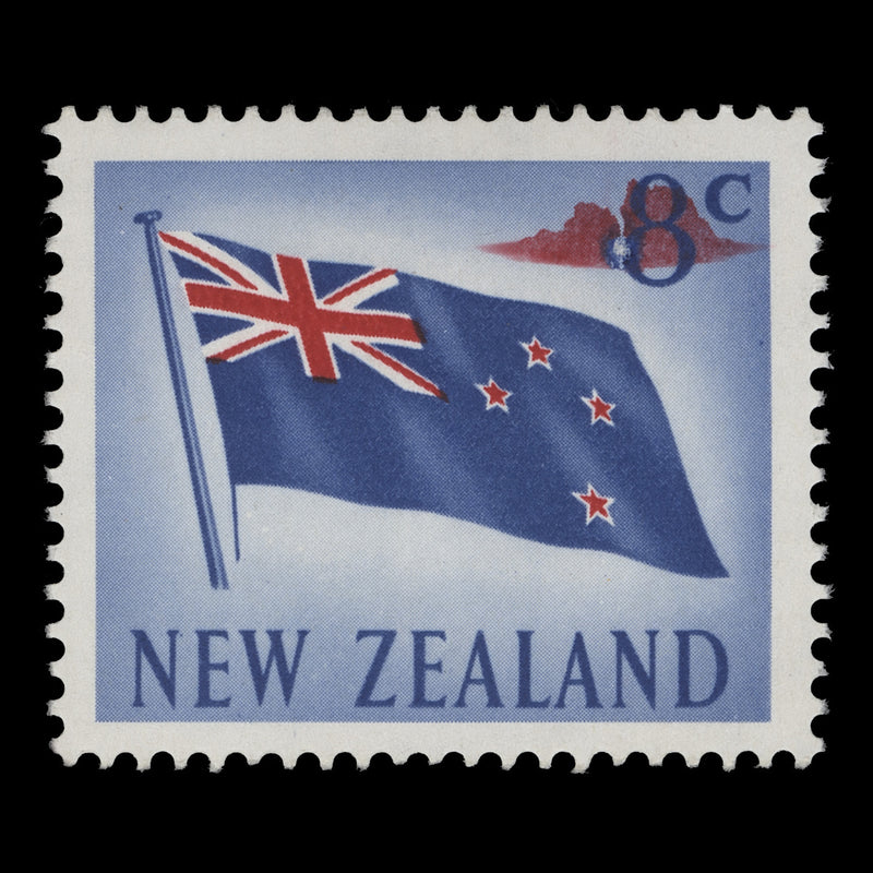 New Zealand 1967 (Variety) 8c National Flag with red inking flaw