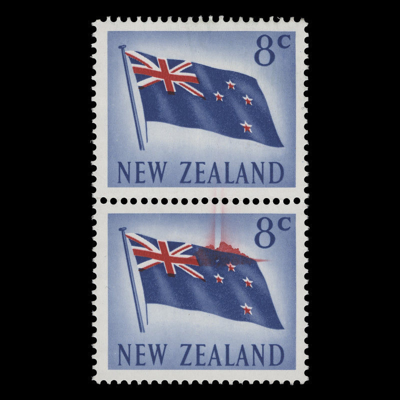New Zealand 1967 (Variety) 8c National Flag pair with red inking flaw