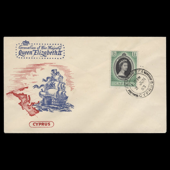Cyprus 1953 (FDC) 1½p Coronation, FAMAGUSTA