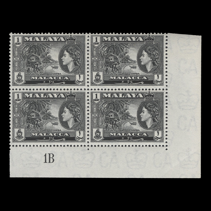 Malacca 1957 (MNH) 1c Copra plate 1B block