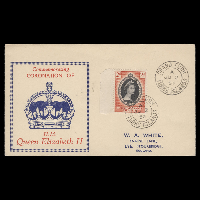 Turks & Caicos Islands 1953 (FDC) 2d Coronation, GRAND TURK
