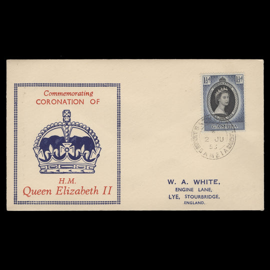 Gambia 1953 (FDC) 1½d Coronation, BATHURST