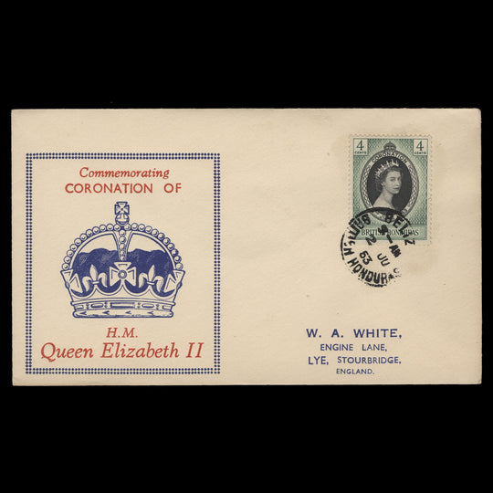 British Honduras 1953 (FDC) 4c Coronation, BELIZE