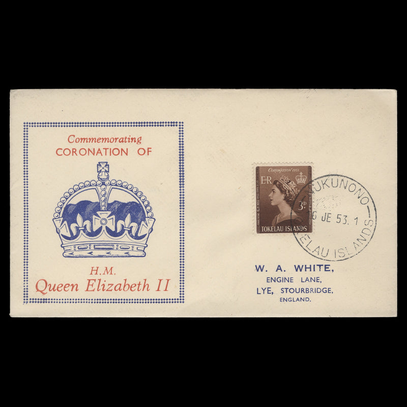 Tokelau 1953 (FDC) 3d Coronation, NUKUNONO