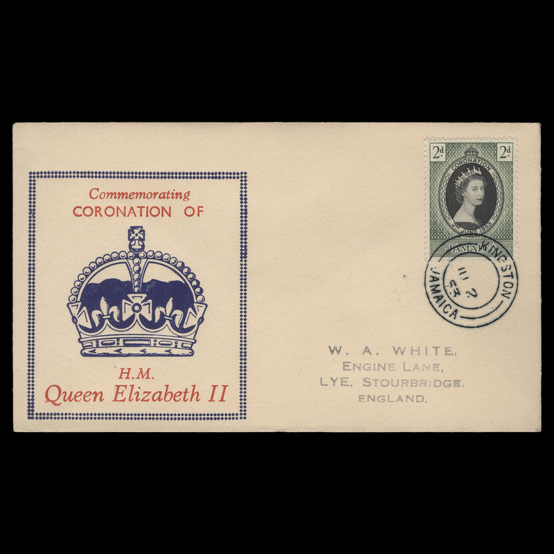 Jamaica 1953 (FDC) 2d Coronation, KINGSTON