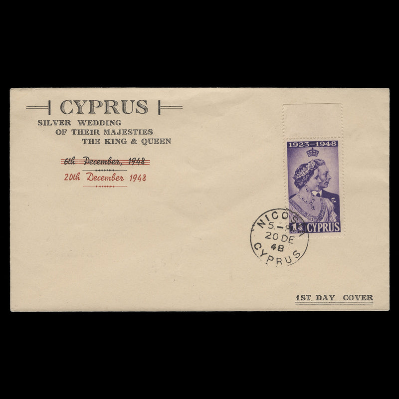 Cyprus 1948 Royal Silver Wedding first day cover, NICOSIA