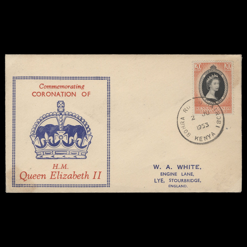 Kenya Uganda Tanganyika 1953 (FDC) 20c Coronation, BOHRA ROAD
