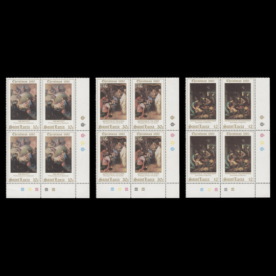 Saint Lucia 1980 (MNH) Christmas traffic light/plate blocks