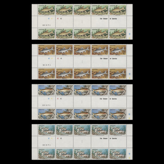 Lesotho 1977 (MNH) Fish gutter imprint/plate 1C–1C–1C–1C blocks