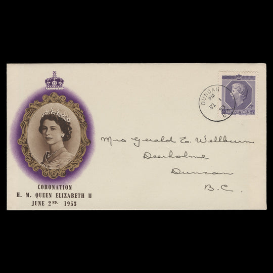 Canada 1953 (FDC) 4c Coronation, DUNCAN