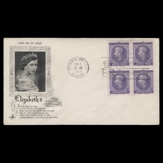 Canada 1953 (FDC) 4c Coronation block, OTTAWA