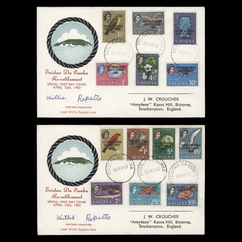 Tristan da Cunha 1963 Resettlement first day covers signed by Willie Repetto