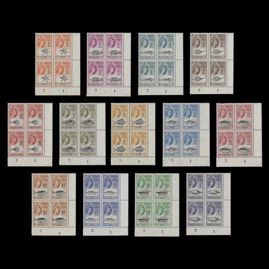 Tristan da Cunha 1961 (MLH) Marine Life Definitives plate 1–3 blocks