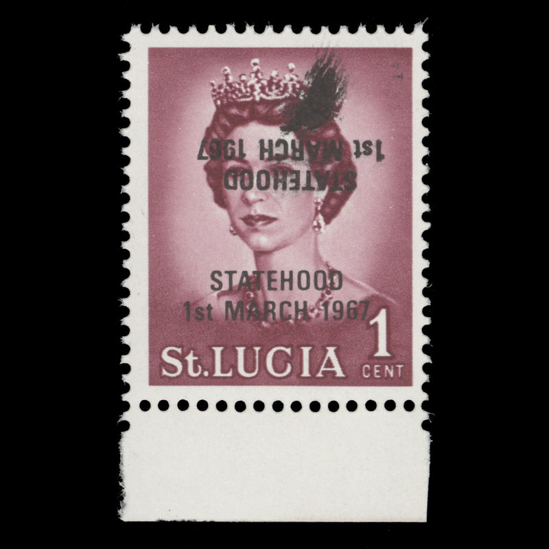 Saint Lucia 1967 (Variety) 1c Queen Elizabeth II overprint double, one inverted