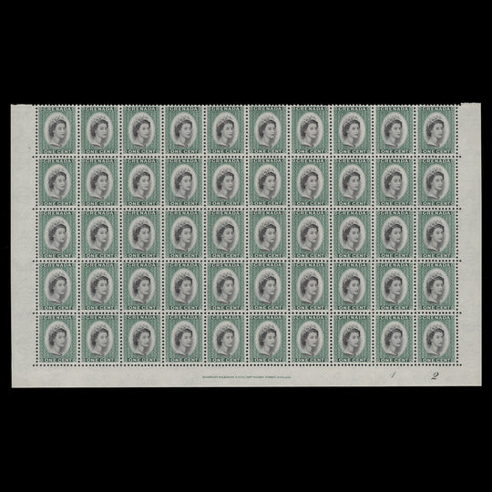 Grenada 1957 (MNH) 1c Queen Elizabeth II imprint/plate 1–2 block