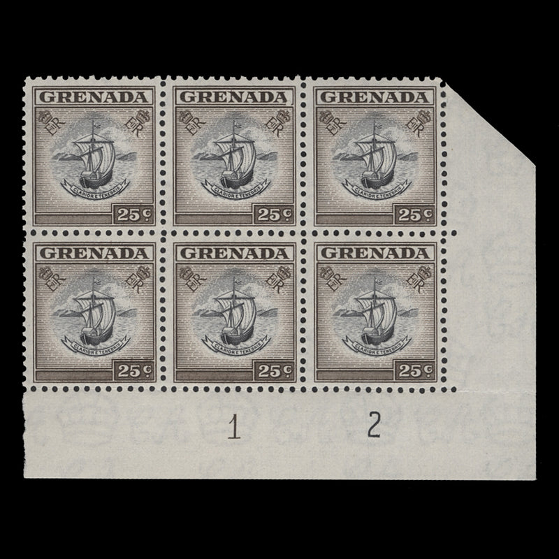 Grenada 1955 (MNH) 25c Badge of the Colony plate 1–2 block