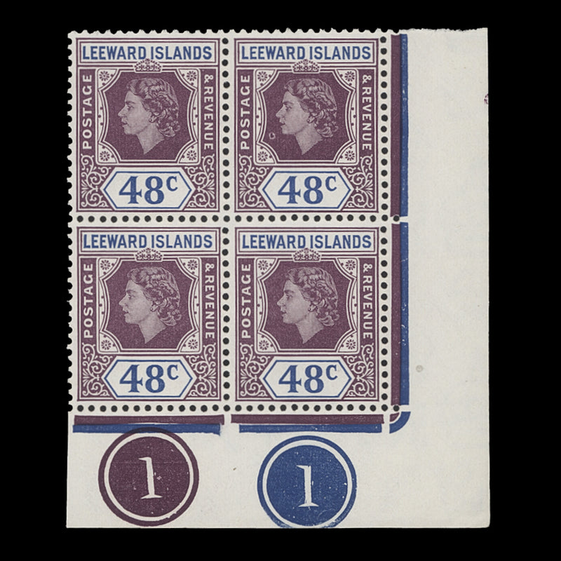 Leeward Islands 1954 (MNH) 48c Queen Elizabeth II plate block