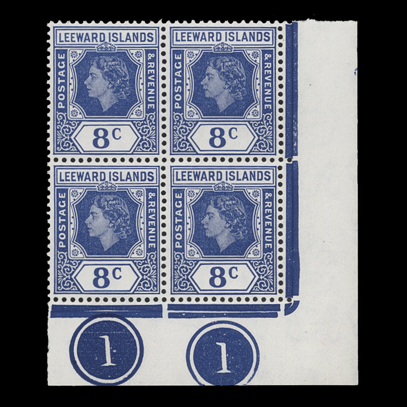 Leeward Islands 1954 (MNH) 8c Queen Elizabeth II plate block