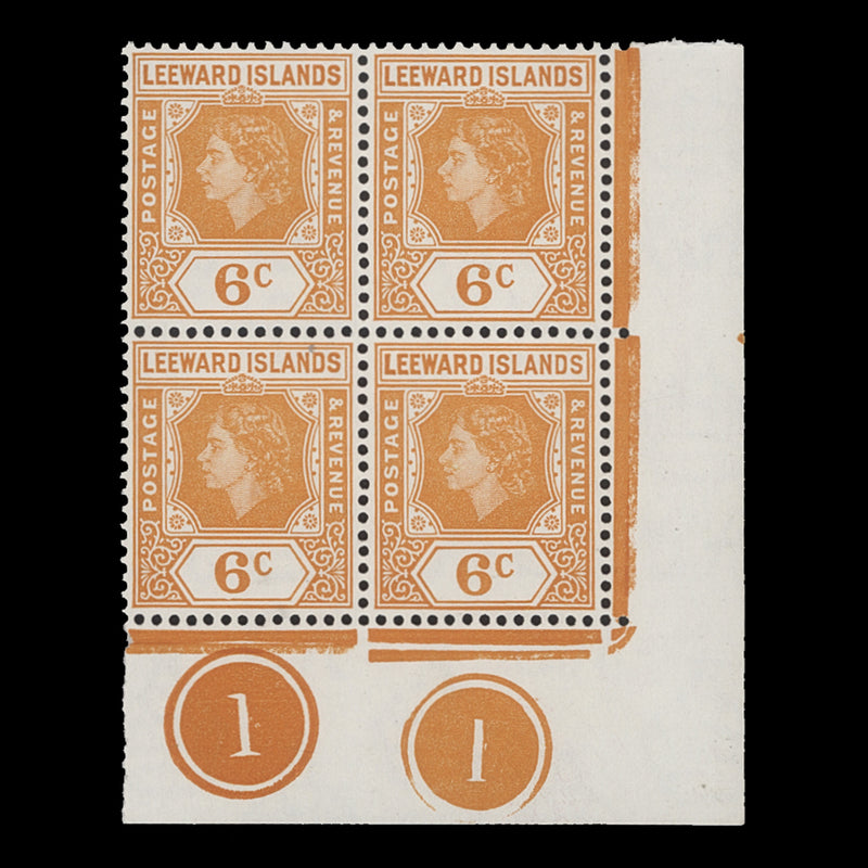 Leeward Islands 1954 (MNH) 6c Queen Elizabeth II plate block