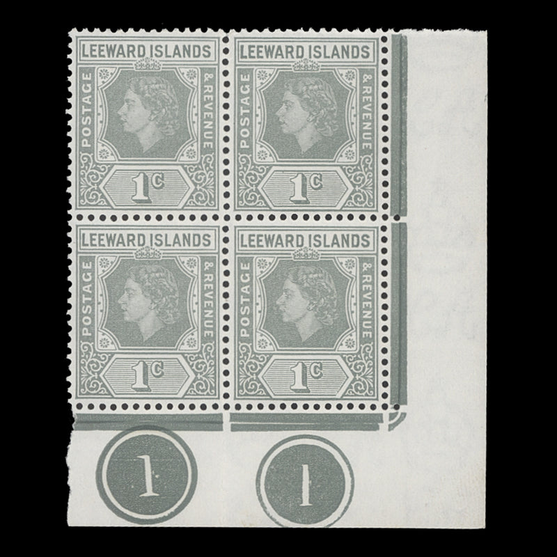 Leeward Islands 1954 (MNH) 1c Queen Elizabeth II plate block