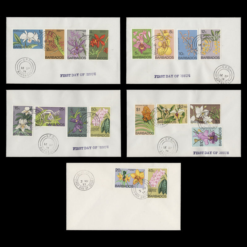 Barbados 1974-77 Orchids Definitives first day covers