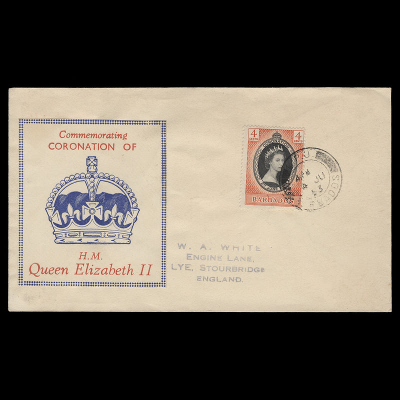 Barbados 1953 (FDC) 4c Coronation, GPO