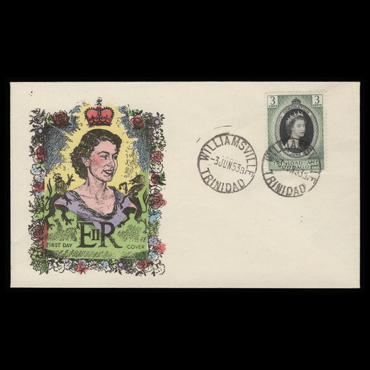 Trinidad & Tobago 1953 (FDC) 3c Coronation, WILLIAMSVILLE