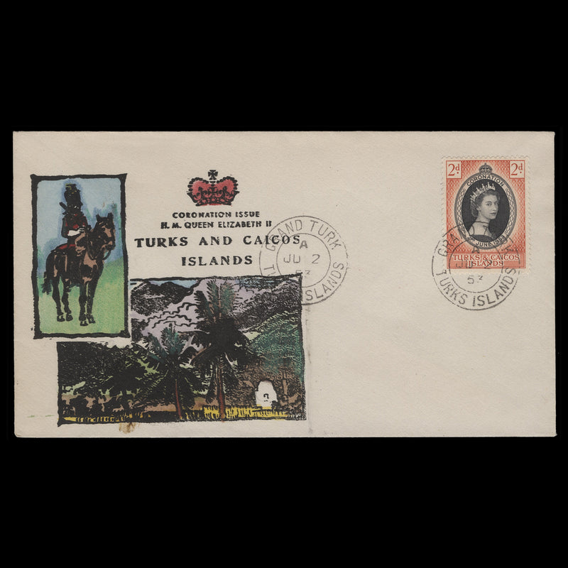 Turks & Caicos Islands 1953 (FDC) 2d Coronation, GRAND TURK