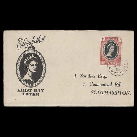 Falkland Islands 1953 (FDC) 1d Coronation, PORT STANLEY