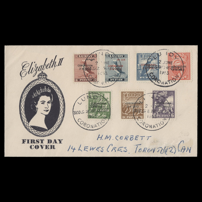 Lundy Island 1953 Coronation first day cover