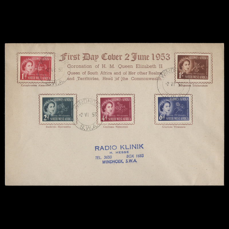South West Africa 1953 (FDC) Coronation, WINDHOEK