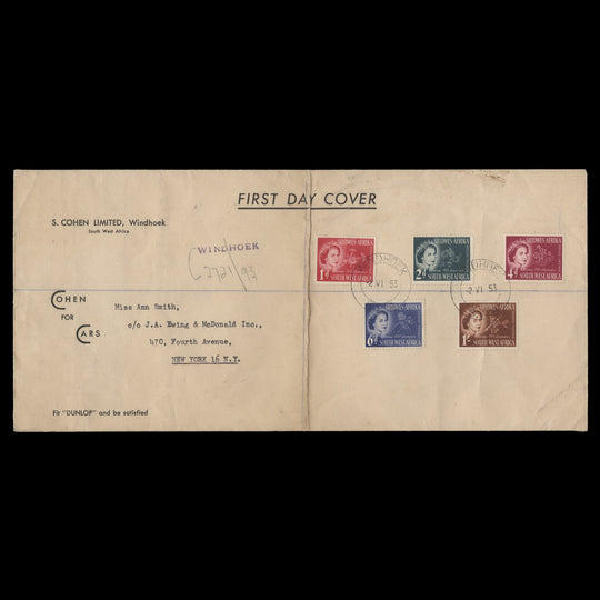 South West Africa 1953 (FDC) Coronation, WINDHOEK