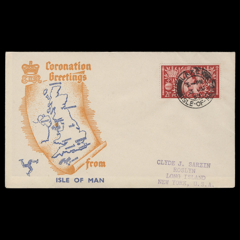 Great Britain 1953 (FDC) 2½d Coronation, LAXEY