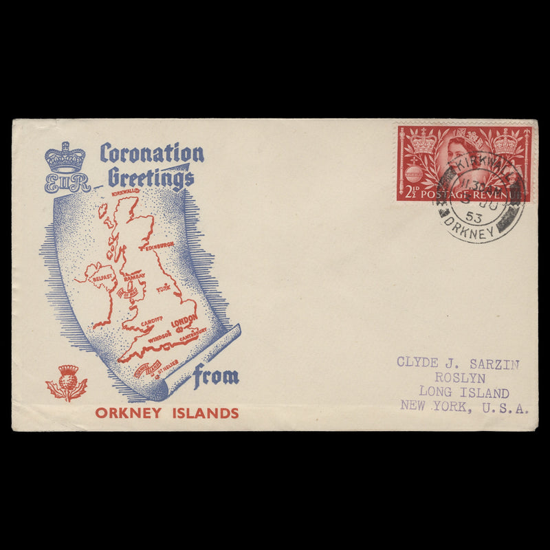 Great Britain 1953 (FDC) 2½d Coronation, KIRKWALL