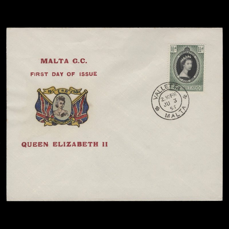 Malta 1953 (FDC) 1½d Coronation, VALLETTA