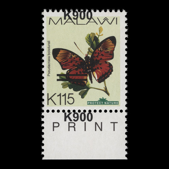 Malawi 2020 (Variety) K900/K115 Pseudacraea Boisduvali with surcharge shift