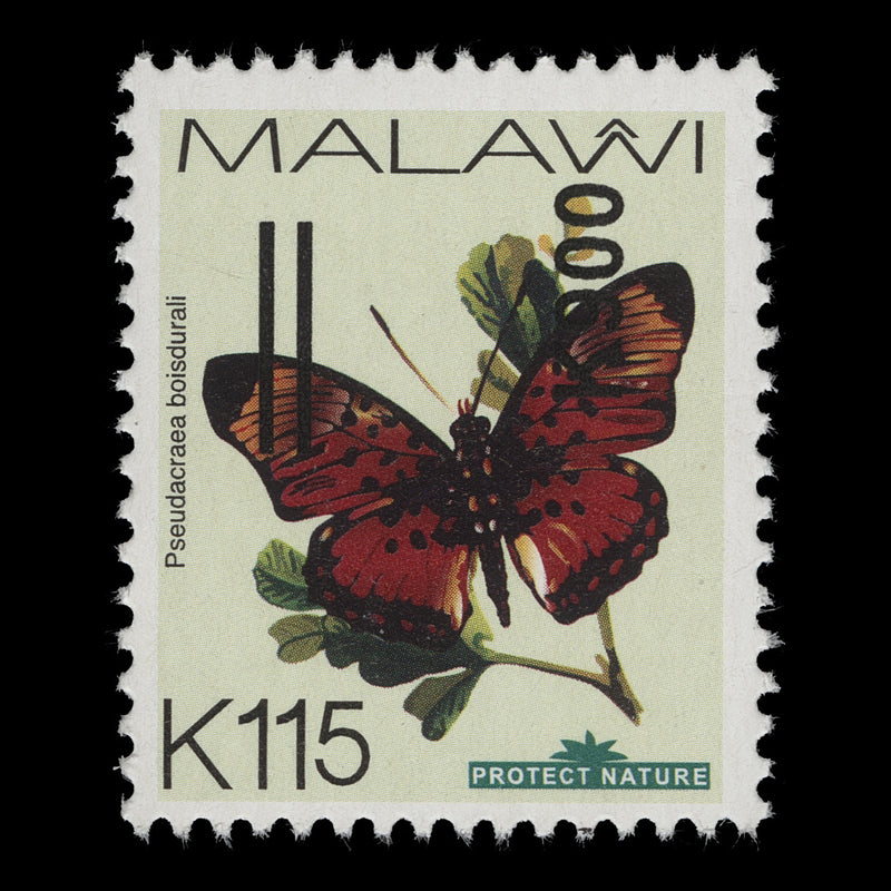 Malawi 2020 (Variety) K900/K115 Pseudacraea Boisduvali with sideways surcharge