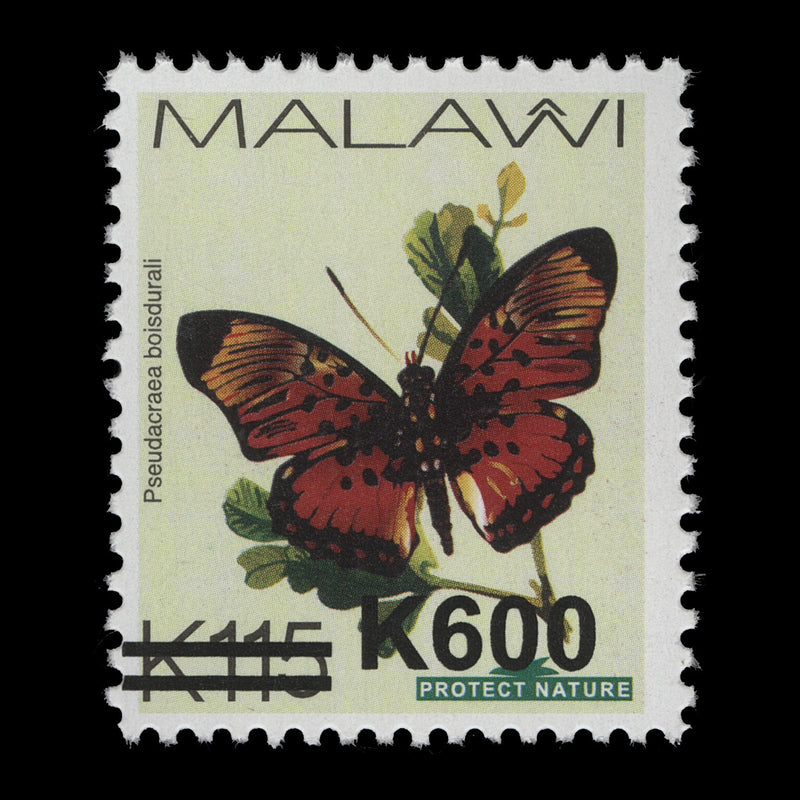 Malawi 2020 (Variety) K600/K115 Pseudacraea Boisduvali with wrong surcharge