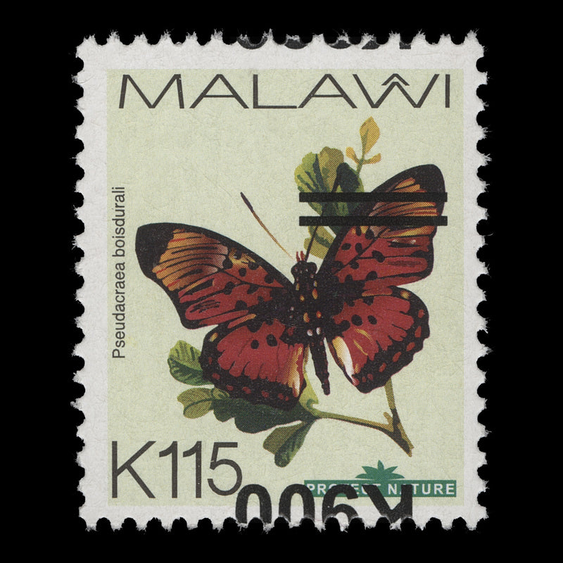 Malawi 2020 (Variety) K900/K115 Pseudacraea Boisduvali with inverted surcharge