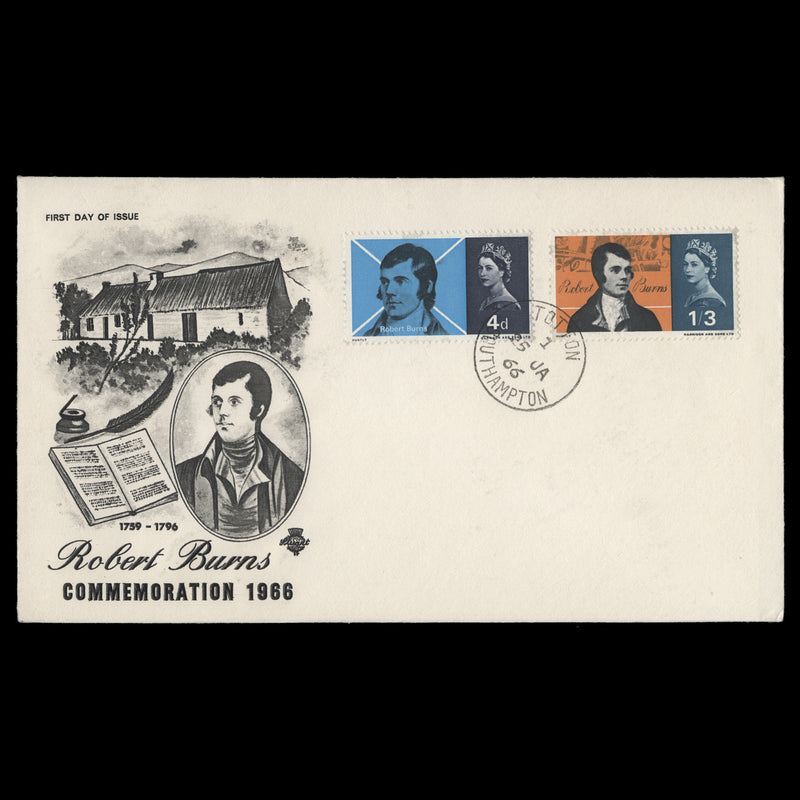 Great Britain 1966 Robert Burns ordinary first day cover, TOTTON