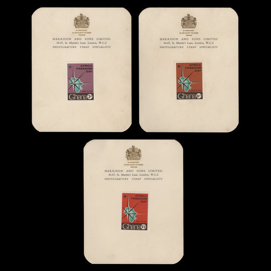 Ghana 1962 Africa Freedom Day imperf proofs on presentation cards