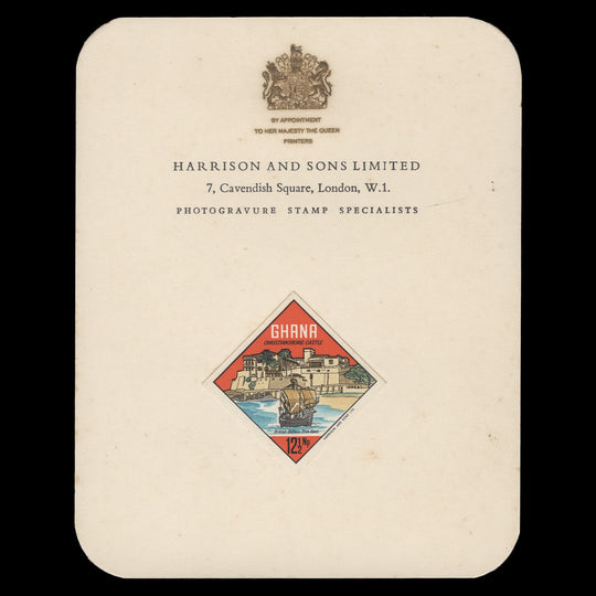 Ghana 1967 Cristiansborg Castle imperf proof on presentation card