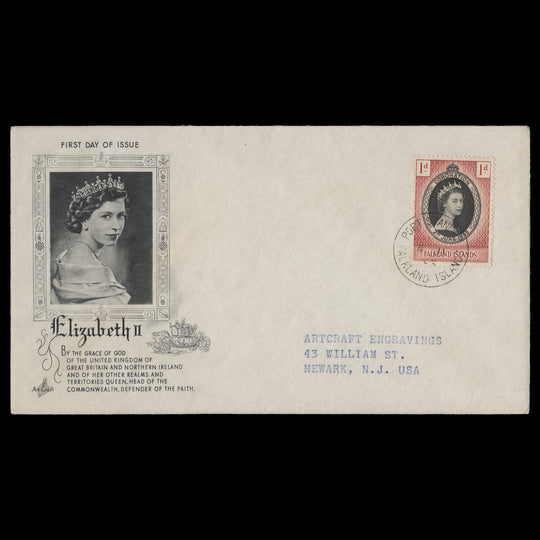 Falkland Islands 1953 (FDC) 1d Coronation, PORT STANLEY