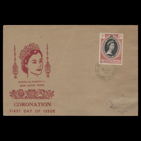 Falkland Islands 1953 (FDC) 1d Coronation, PORT STANLEY