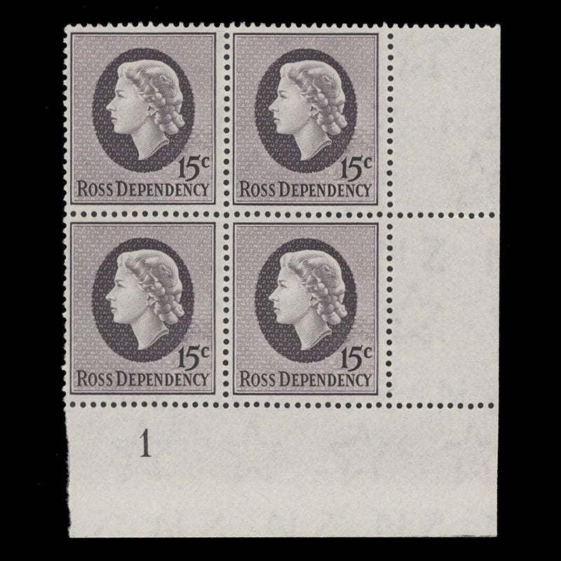 Ross Dependency 1967 (MNH) 15c Queen Elizabeth II plate 1 block
