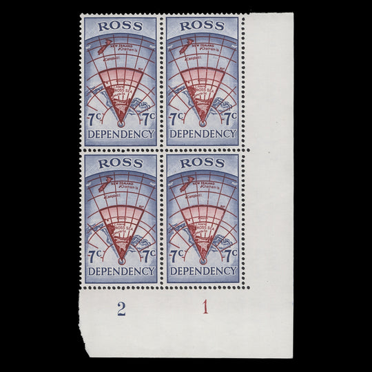 Ross Dependency 1967 (MNH) 7c Map plate 2–1 block