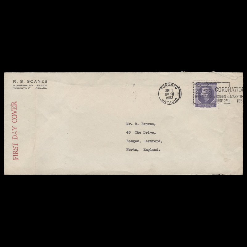 Canada 1953 (FDC) 4c Coronation, TORONTO