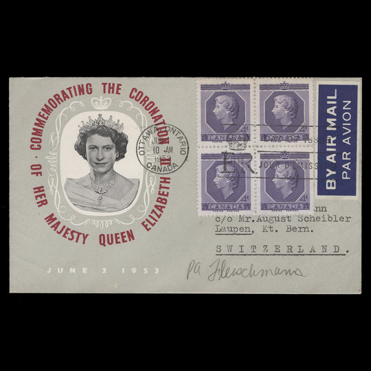 Canada 1953 (FDC) 4c Coronation block, OTTAWA
